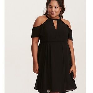 Black Chiffon Torrid Dress, Cold Shoulder